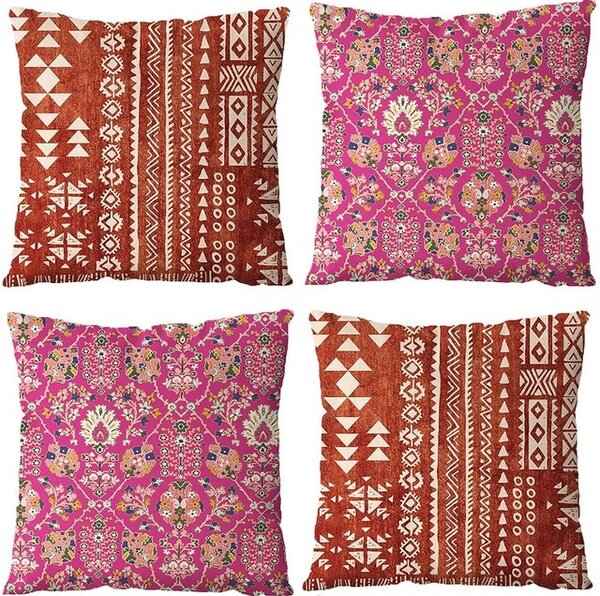 Fețe de perna decorative 40x40 cm, set 4 buc, stil vintage cu model floral