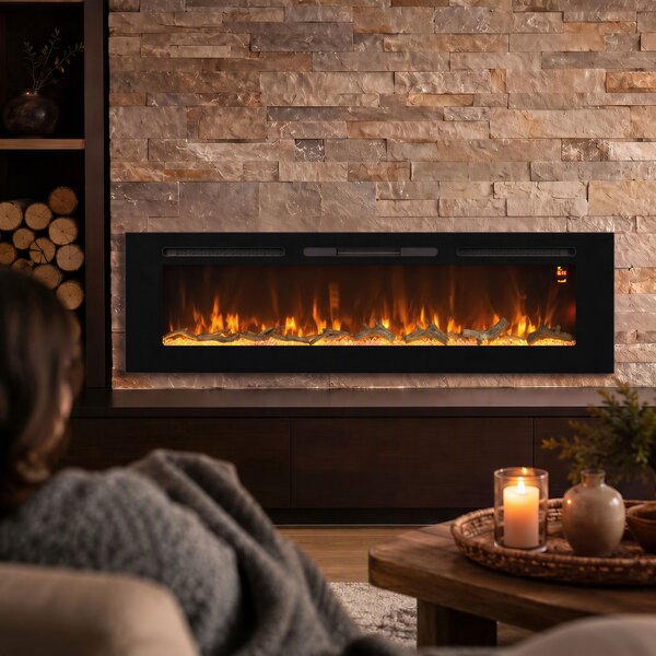 HOMCOM Șemineu electric de 170 cm, încastrabil sau de perete, 1500 W, timer 24 ore, flacără reglabilă, cristale | Aosom Romania