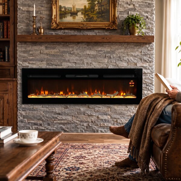 HOMCOM Șemineu electric de 170 cm, încastrabil sau de perete, 1500 W, timer 24 ore, flacără reglabilă, cristale | Aosom Romania