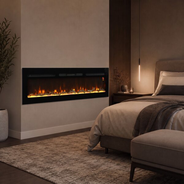 HOMCOM Șemineu electric de 170 cm, încastrabil sau de perete, 1500 W, timer 24 ore, flacără reglabilă, cristale | Aosom Romania