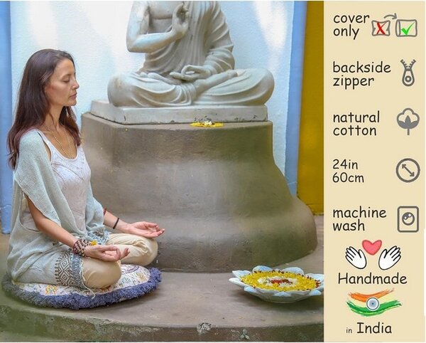 Husa pentru perna de meditatie Mandala, 60 cm cu franjuri