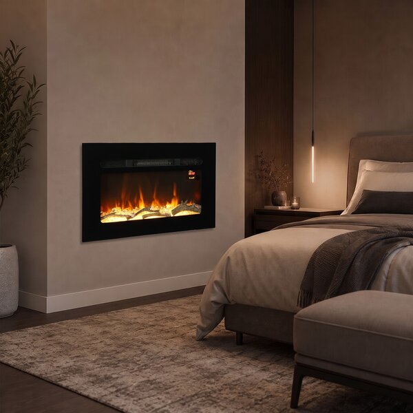 HOMCOM Șemineu Electric de 60 cm, Încastrat sau de Perete, 1800 W, Temporizator 24 de Ore, Flacără Reglabilă, Cristale | Aosom Romania