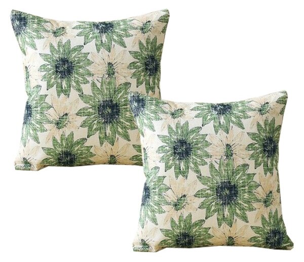 Fețe de pernă decorative 45x45 cm, set 2 buc, impermeabile, margarete verzi