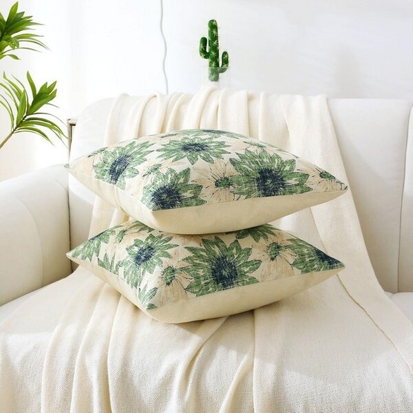 Fețe de pernă decorative 45x45 cm, set 2 buc, impermeabile, margarete verzi