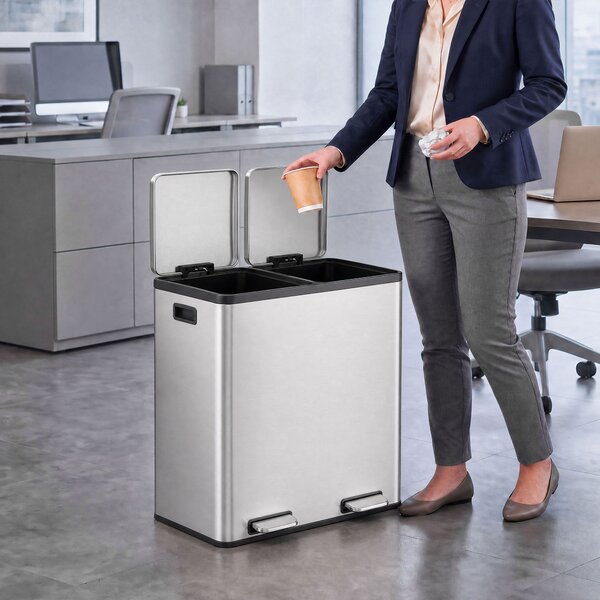 HOMCOM Coș de gunoi pentru bucătărie 2 x 30 L, cu pedală, din oțel inoxidabil, cu recipiente detașabile și închidere lentă, argintiu | Aosom Romania
