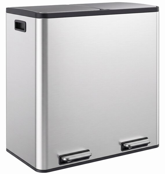 HOMCOM Coș de gunoi pentru bucătărie 2 x 30 L, cu pedală, din oțel inoxidabil, cu recipiente detașabile și închidere lentă, argintiu | Aosom Romania