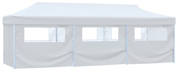 Cort petrecere pliabil cu 8 pereți laterali, alb, 3 x 9 m