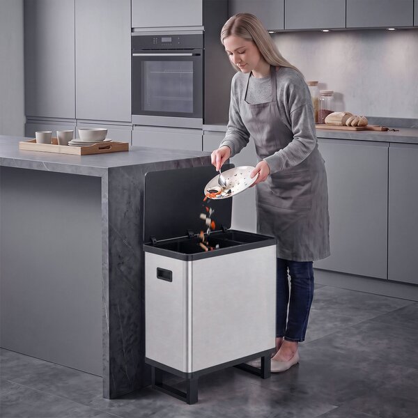 HOMCOM Coș de gunoi automat cu senzor, 54 L, 3 compartimente, oțel inoxidabil, argintiu | Aosom Romania