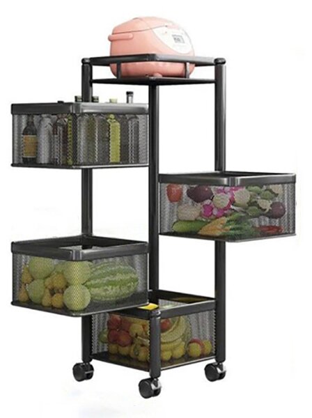 Carucior Cu Rafturi Rotative Spinrack™ - 4 Niveluri, Negru