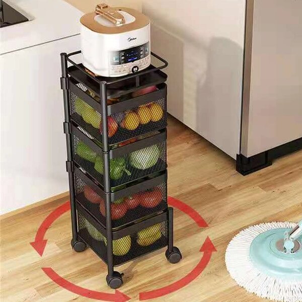 Carucior Cu Rafturi Rotative Spinrack™ - 4 Niveluri, Negru