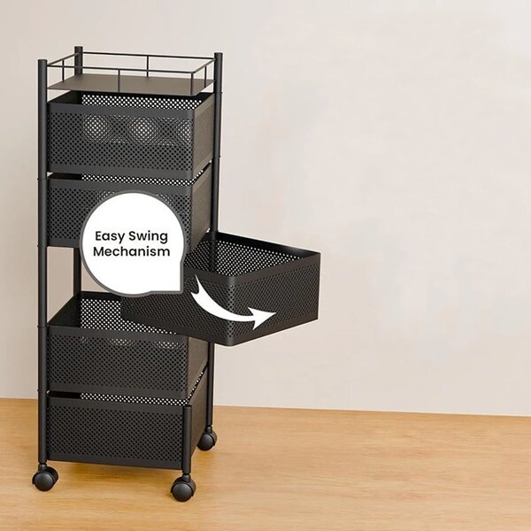 Carucior Cu Rafturi Rotative Spinrack™ - 4 Niveluri, Negru