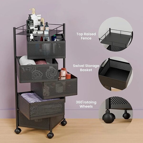 Carucior Cu Rafturi Rotative Spinrack™ - 4 Niveluri, Negru