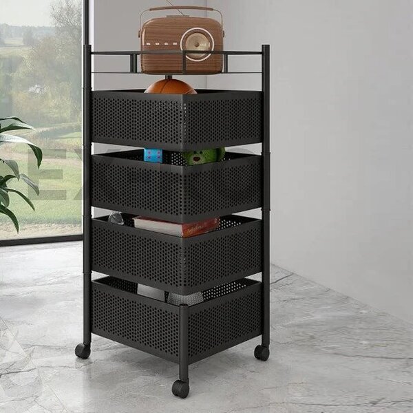 Carucior Cu Rafturi Rotative Spinrack™ - 4 Niveluri, Negru