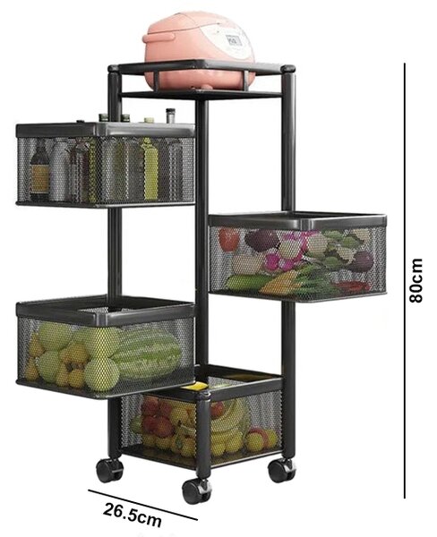 Carucior Cu Rafturi Rotative Spinrack™ - 4 Niveluri, Negru