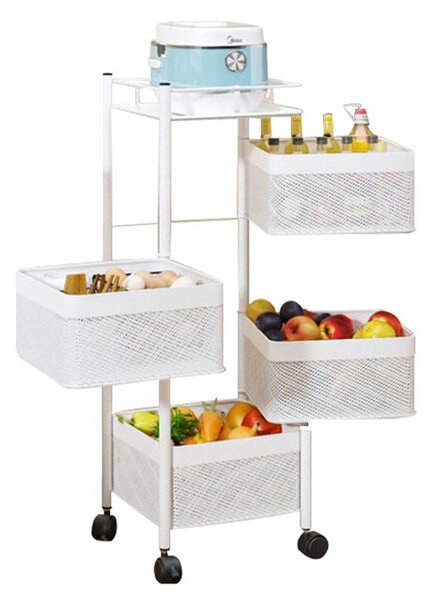 Carucior Cu Rafturi Rotative Spinrack™ - 4 Niveluri, Alb