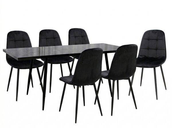 Set masă extensibilă Lisabona Negru Marmorat cu 6 Scaune Gya Negru