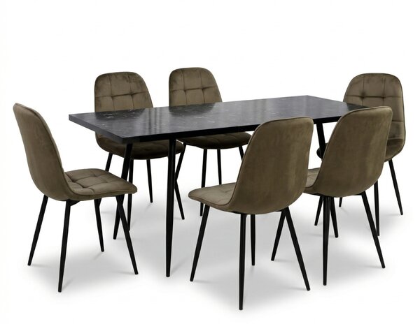 Set masă extensibilă Lisabona Negru Marmorat cu 6 Scaune Gya Maro