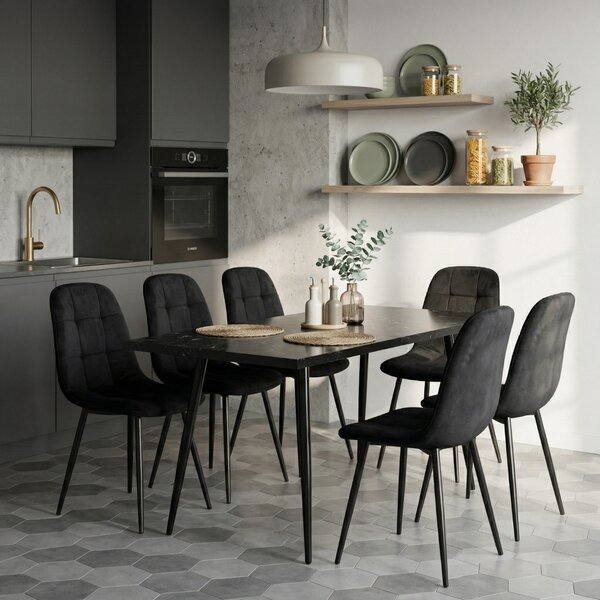 Set masă extensibilă Lisabona Negru Marmorat cu 6 Scaune Gya Negru