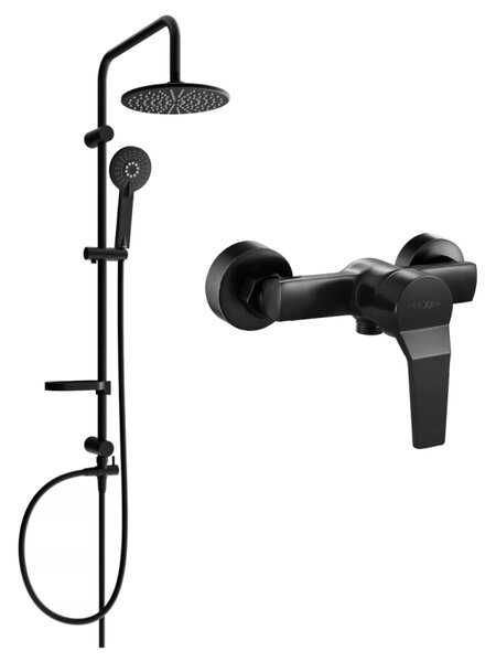 Set de duș Mexen Carl cu duș manual și cu efect de ploaie + robinet de duș Caro, negru mat, 746640240-70