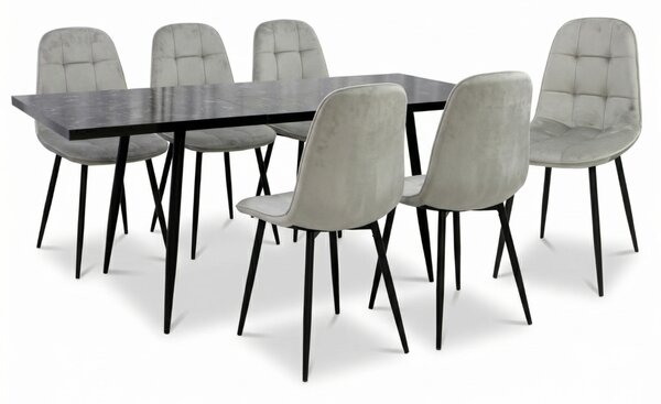 Set masă extensibilă Lisabona Negru Marmorat cu 6 Scaune Gya Gri