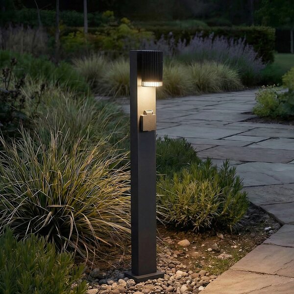 Lindby Bornă luminoasă Enerio, negru, priză, 80 cm, GU10, reglabil, Negru, Aluminiu, Modern
