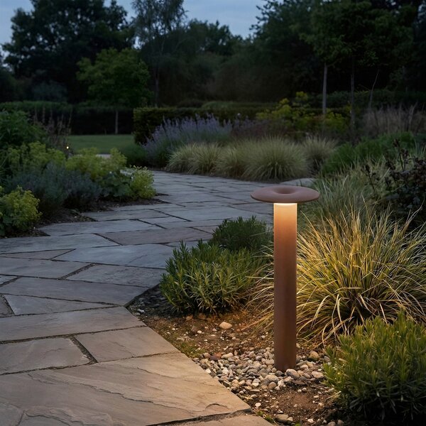 Lucande Bornă luminoasă LED Haloa, maro/ruginiu, înălțime 50 cm, IP54, Maro / Rugină, Aluminiu, Modern