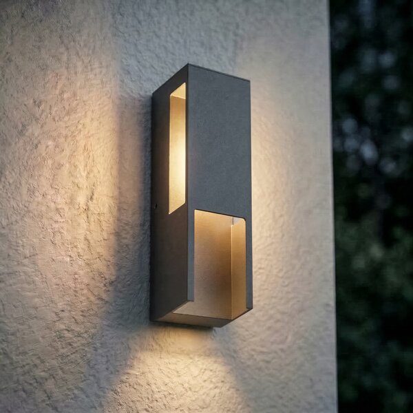 Lindby Lampă de perete pentru exterior LED Enyra, negru, 27 cm, IP65, Negru, Aluminiu, Modern