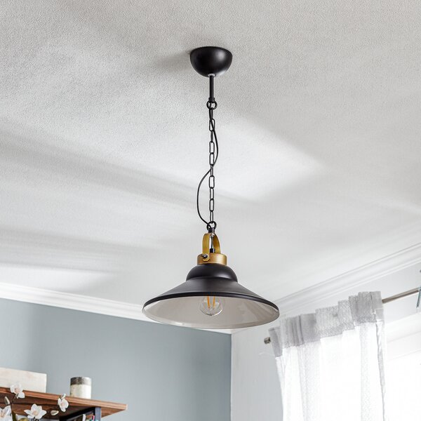 Luminex Lampă suspendată Iron, negru/alb/alamă antică, reglabil, Negru, Camera de zi / sufragerie, Metal, Vintage