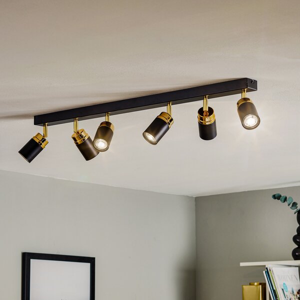Luminex Spot de tavan Reno, 6 becuri, negru/auriu, reglabil, Negru, Camera de zi / sufragerie, Metal, Modern