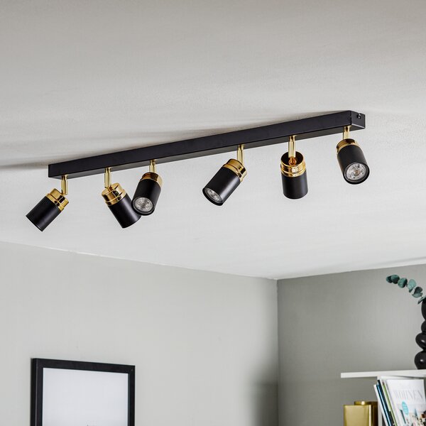 Luminex Spot de tavan Reno, 6 becuri, negru/auriu, reglabil, Negru, Camera de zi / sufragerie, Metal, Modern