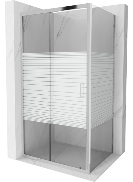 Mexen Apia, cabină de duș cu ușă glisantă 100 (uşă) x 70 (perete) cm, sticlă cu dungi incolore 6 mm, profil cromat, 840-100-070-01-20
