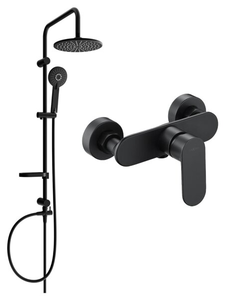 Set de duș Mexen Carl cu duș cu efect de ploaie și robinet de duș Milo, negru mat, 71340240-70