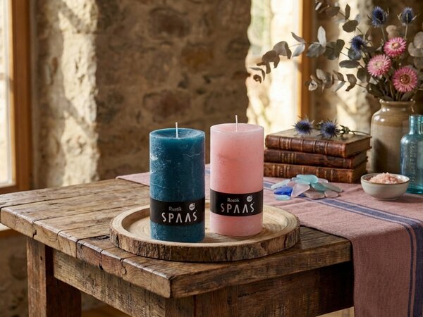 Lumanare coloana SPAAS RUSTIK 13 cm albastra