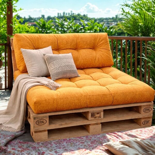 Set 2 perne groase pentru paleti gradina, saltea si spatar, Galbene