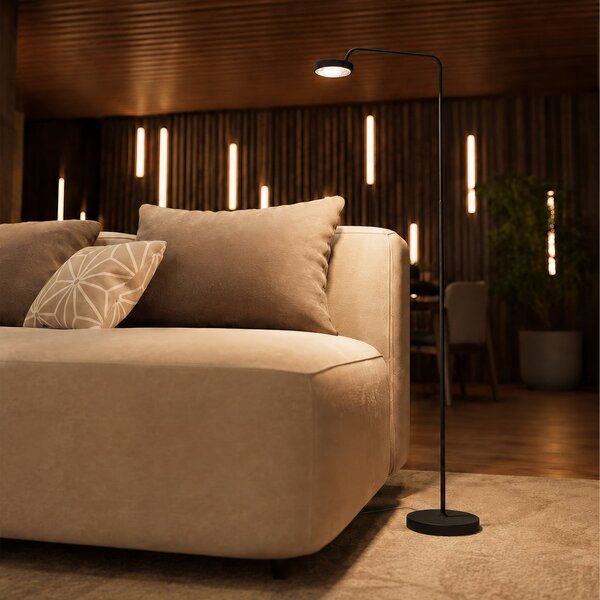 Lampadar Sigor, Nivo, reglabil, Negru, Camera de zi, Aluminiu, Modern