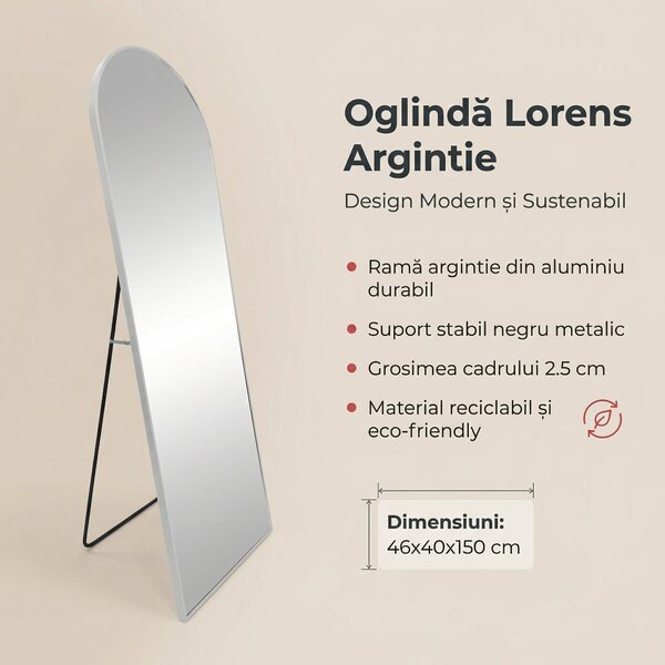 Oglinda Lorens, Aluminiu, Argintiu, 46x40x150 cm