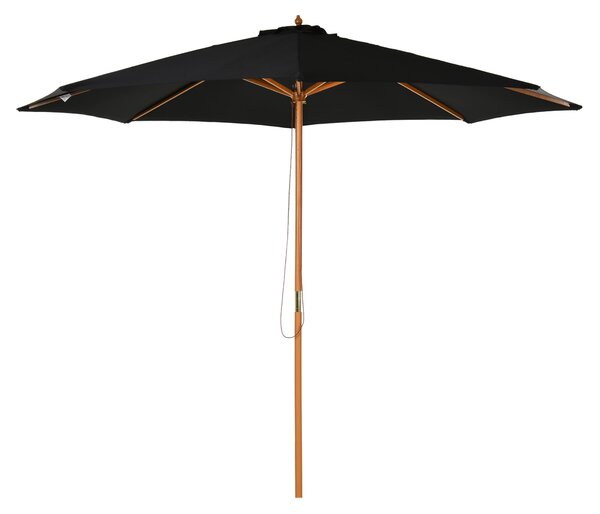 Outsunny Umbrelă de Grădină 3 m cu Stâlp din Lemn, 8 Spițe și Acoperire din Poliester, Neagră | Aosom Romania