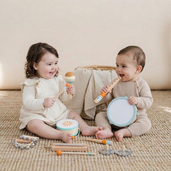 AIYAPLAY Instrumente Muzicale pentru Copii, Jucării Muzicale Montessori din Lemn pentru Copii 3+, Set de Percuție cu Tamburină și Maracas, Cadou pentru Fete și Băieți | Aosom Romania