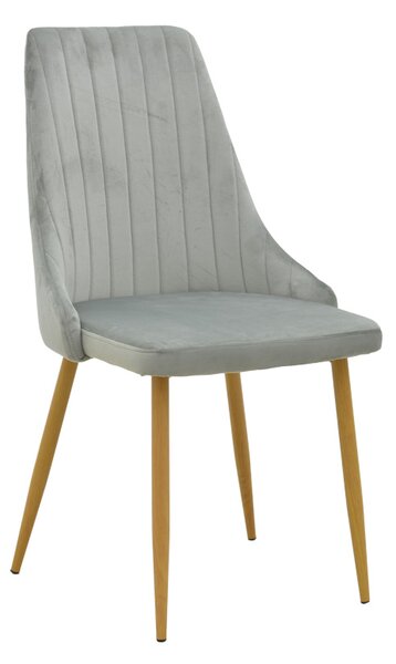 Scaun Bucatarie/Dining Azmer Catifea Gri, Picioare Metalice Finisaj Lemn
