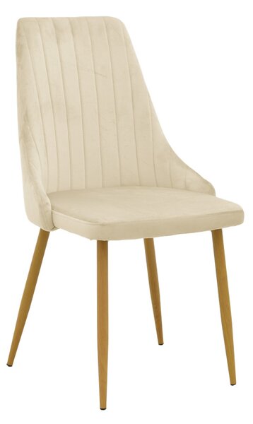 Scaun Bucatarie/Dining Azmer Catifea Bej, Picioare Metalice Finisaj Lemn