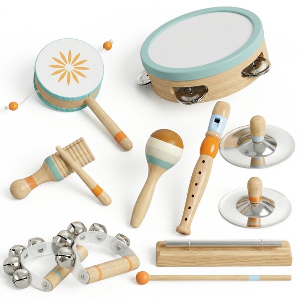 AIYAPLAY Instrumente Muzicale pentru Copii, Jucării Muzicale Montessori din Lemn pentru Copii 3+, Set de Percuție cu Tamburină și Maracas, Cadou pentru Fete și Băieți | Aosom Romania