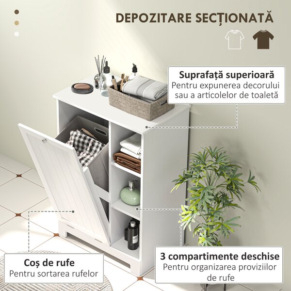 HOMCOM Dulap Modern pentru Rufe cu Coș Detașabil și Compartimente de Depozitare, 60x38x86 cm, Alb | Aosom Romania