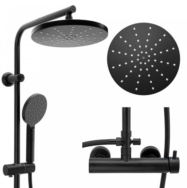Erga Dubai, set de duș cu baterie și cap de duș 23 cm, negru mat, ERG-YKA-BP.DUBAJ23-BLK