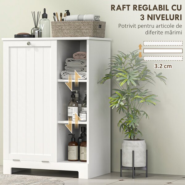 HOMCOM Dulap Modern pentru Rufe cu Coș Detașabil și Compartimente de Depozitare, 60x38x86 cm, Alb | Aosom Romania