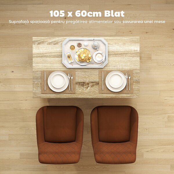 HOMCOM Insulă de Bucătărie cu Bar, Cărucior de Bucătărie cu 2 Compartimente Deschise și 2 Dulapuri, 105x60x82 cm, Negru | Aosom Romania