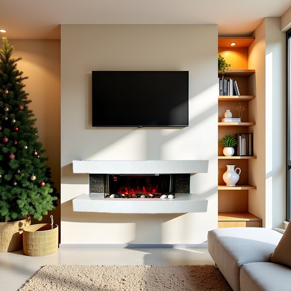 Semineu electric 3D ElectricSun Paula alb mediu, cu sunet, 10 culori, Wi-Fi cu APP internet, L120xH46x31cm