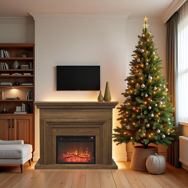 Semineu electric 3D ElectricSun SONIA stejar deschis, cu sunet, 3 culori, Wi-Fi cu APP internet, L120xH102cm