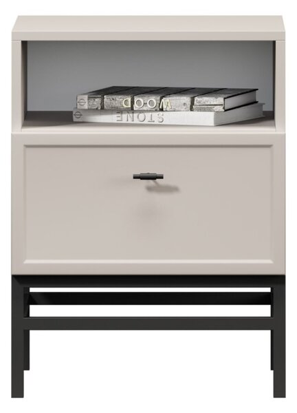 Noptieră cu sertar Lorini 45 cm - cașmir / mânere negre T-bar / cadru