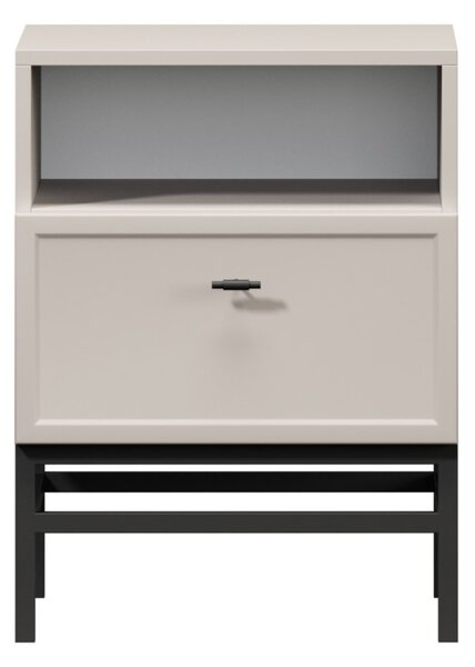 Noptieră cu sertar Lorini 45 cm - cașmir / mânere negre T-bar / cadru