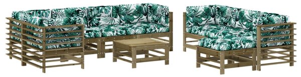 Set mobilier de grădină cu perne, 10 piese, lemn de pin tratat